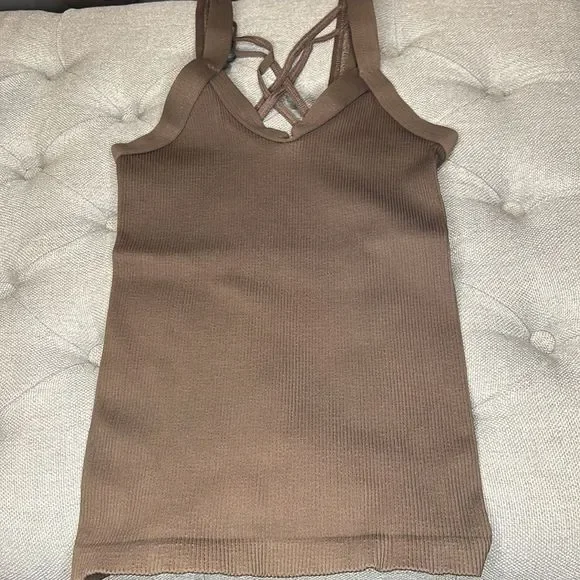 FREE PEOPLE | NWOT Happiness Runs Strappy Back Long Crop in Wild Mustang - Picture 5 of 6